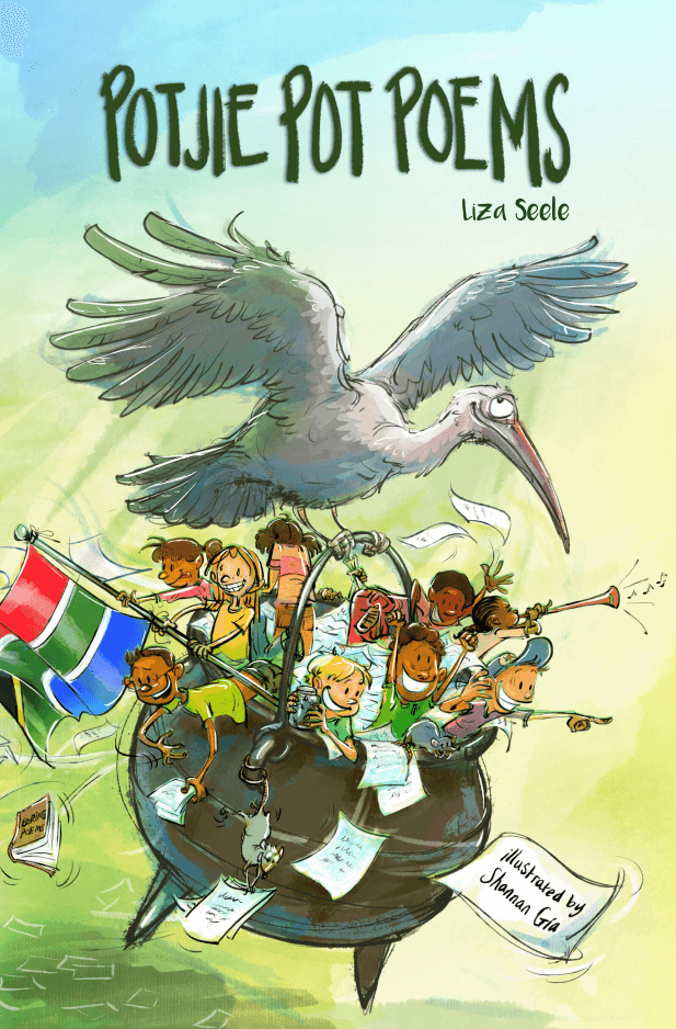 The front cover of Potjie Pot Poems which is a hilarious rhyming anthology of South African children's poems by Liza Seele and illustrated by Shannan Gia